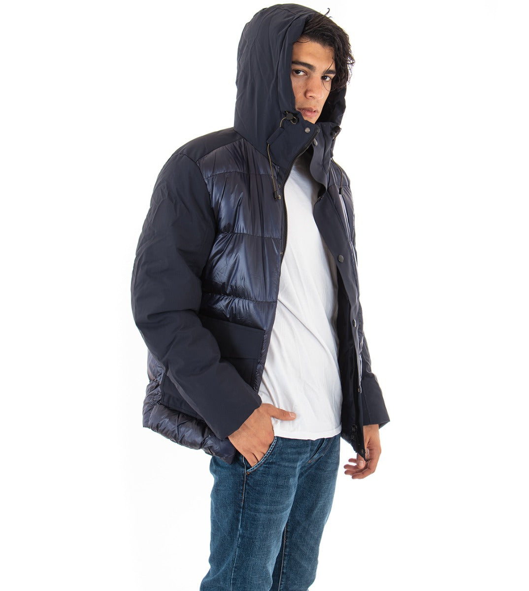 Men's Bomber Jacket Solid Color Blue Hood Long Sleeves Casual GIOSAL