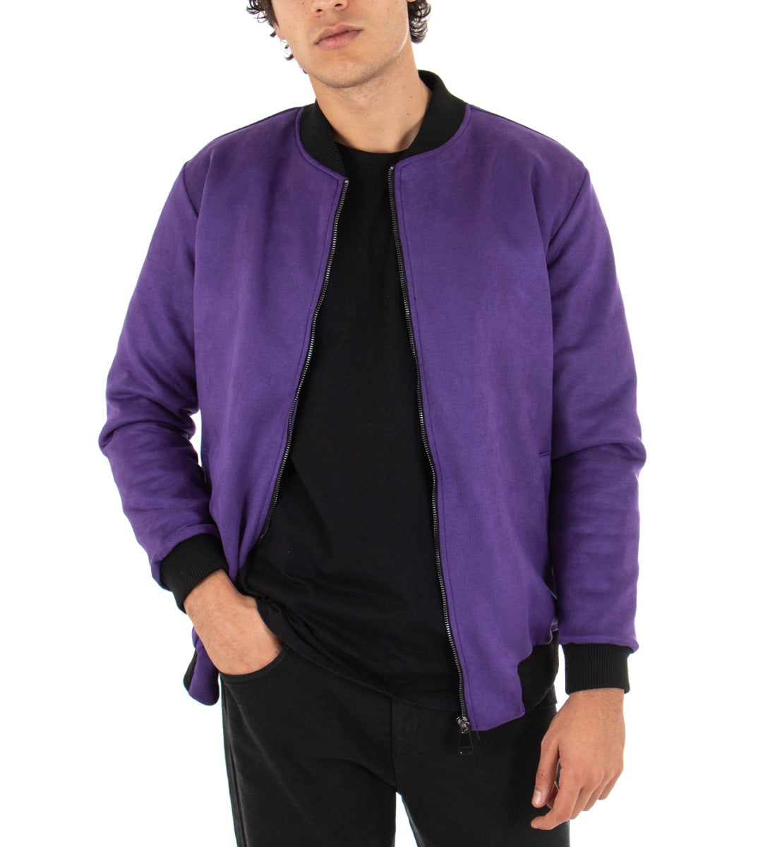 Giubbotto Uomo Bomber College Camoscio Tinta Unita Viola GIOSAL-G2471A