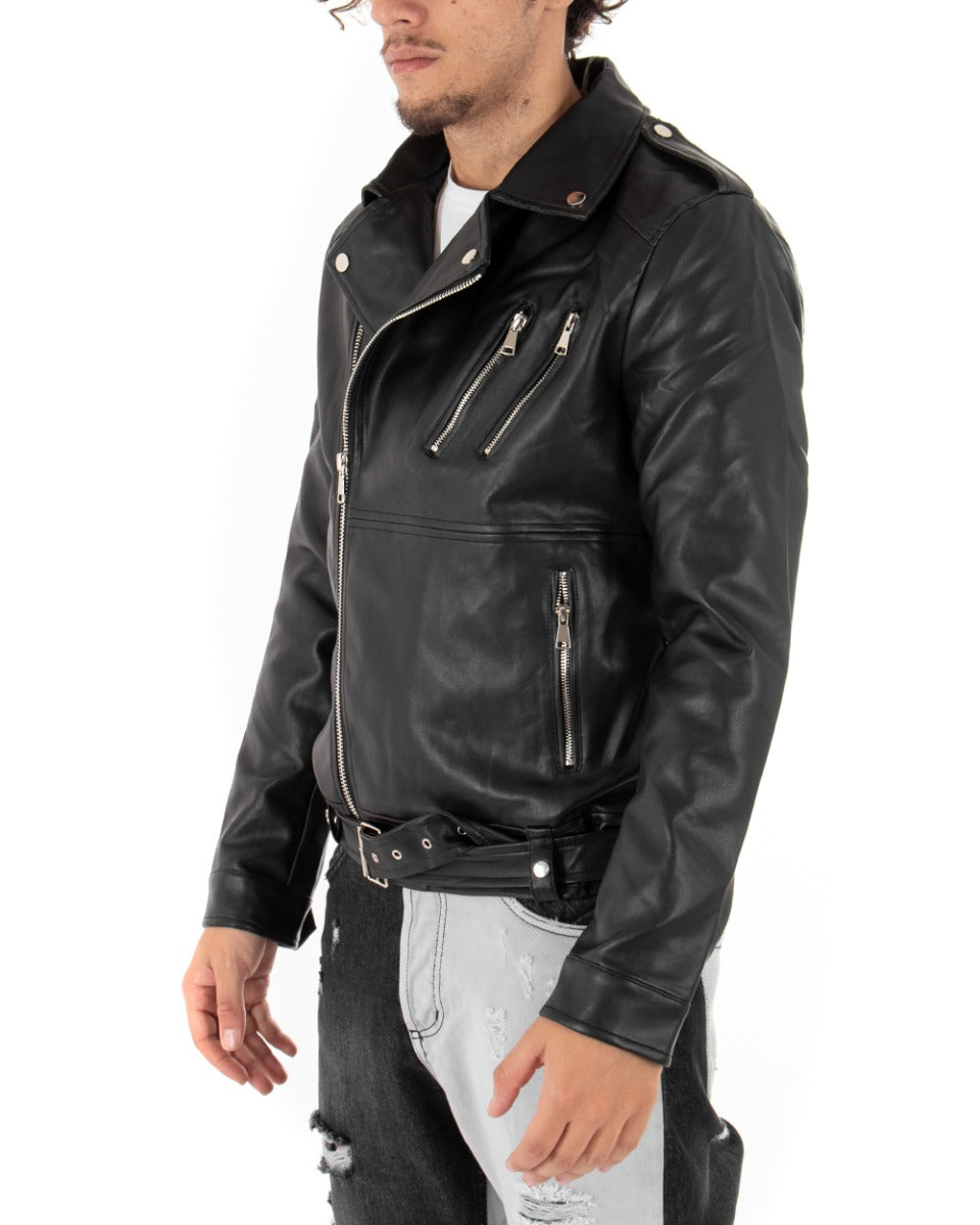 Men's Biker Jacket Faux Leather Studded Black Solid Color GIOSAL-G2624A