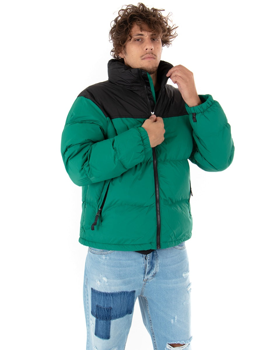 Men's Bomber Jacket in Solid Color Technical Fabric Green GIOSAL-G3002