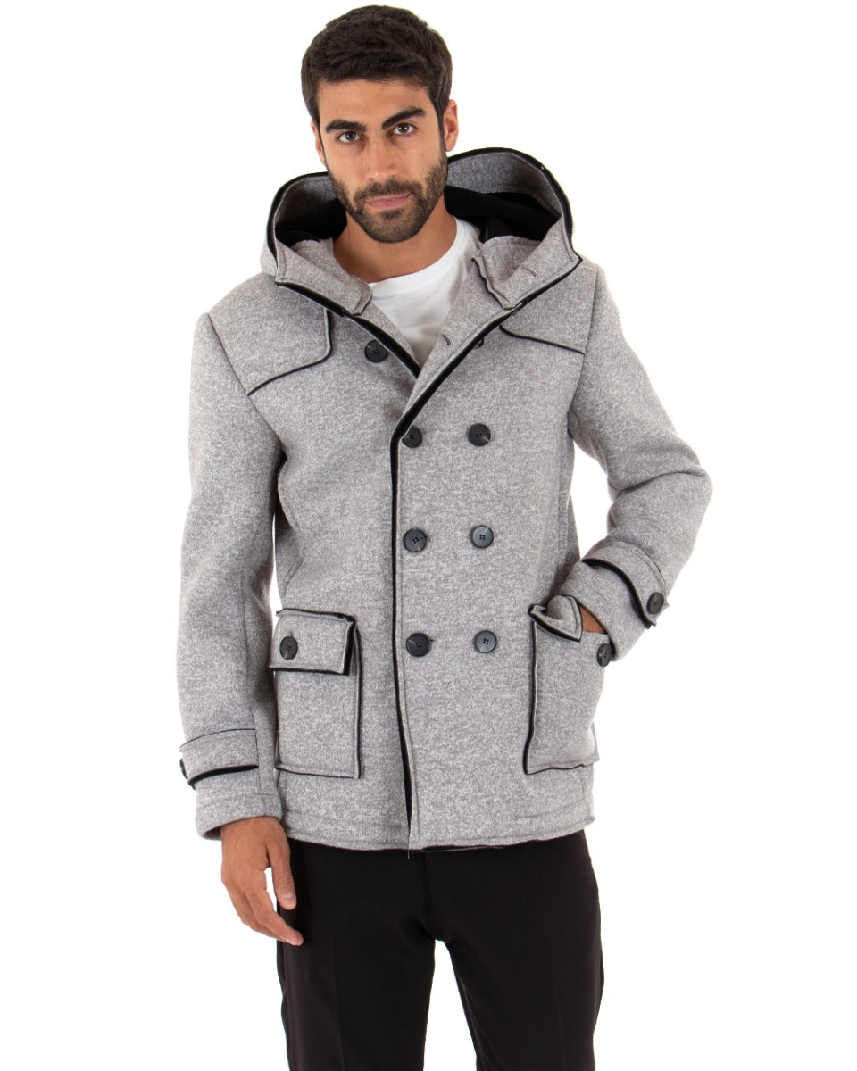 Double-breasted Coat Men Jacket Jacket With Hood Gray Elegant Jacket GIOSAL-G2652A