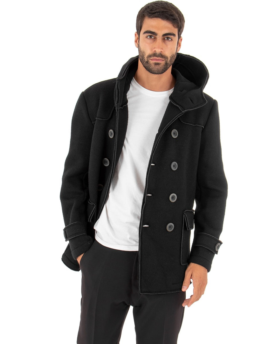 Double-breasted Coat Men Jacket Jacket With Hood Black Elegant Jacket GIOSAL-G2654A