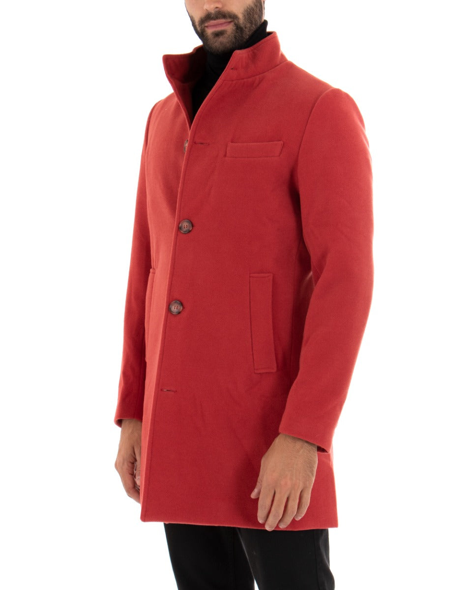 Cappotto Monopetto Uomo Giacca Collo Coreano Giaccone Lungo Rosso Baronetto Elegante GIOSAL-G2699A