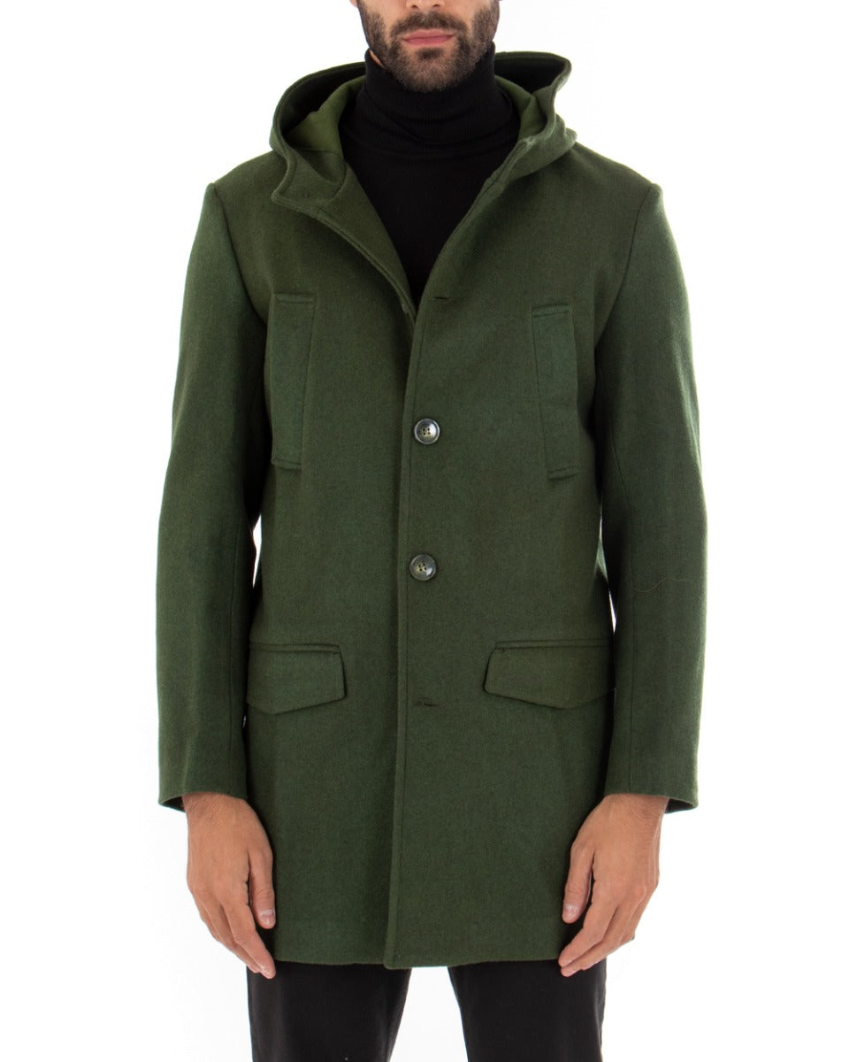 Single-breasted Coat Men's Jacket Jacket With Hood Green Baronet Elegant GIOSAL-G2702A