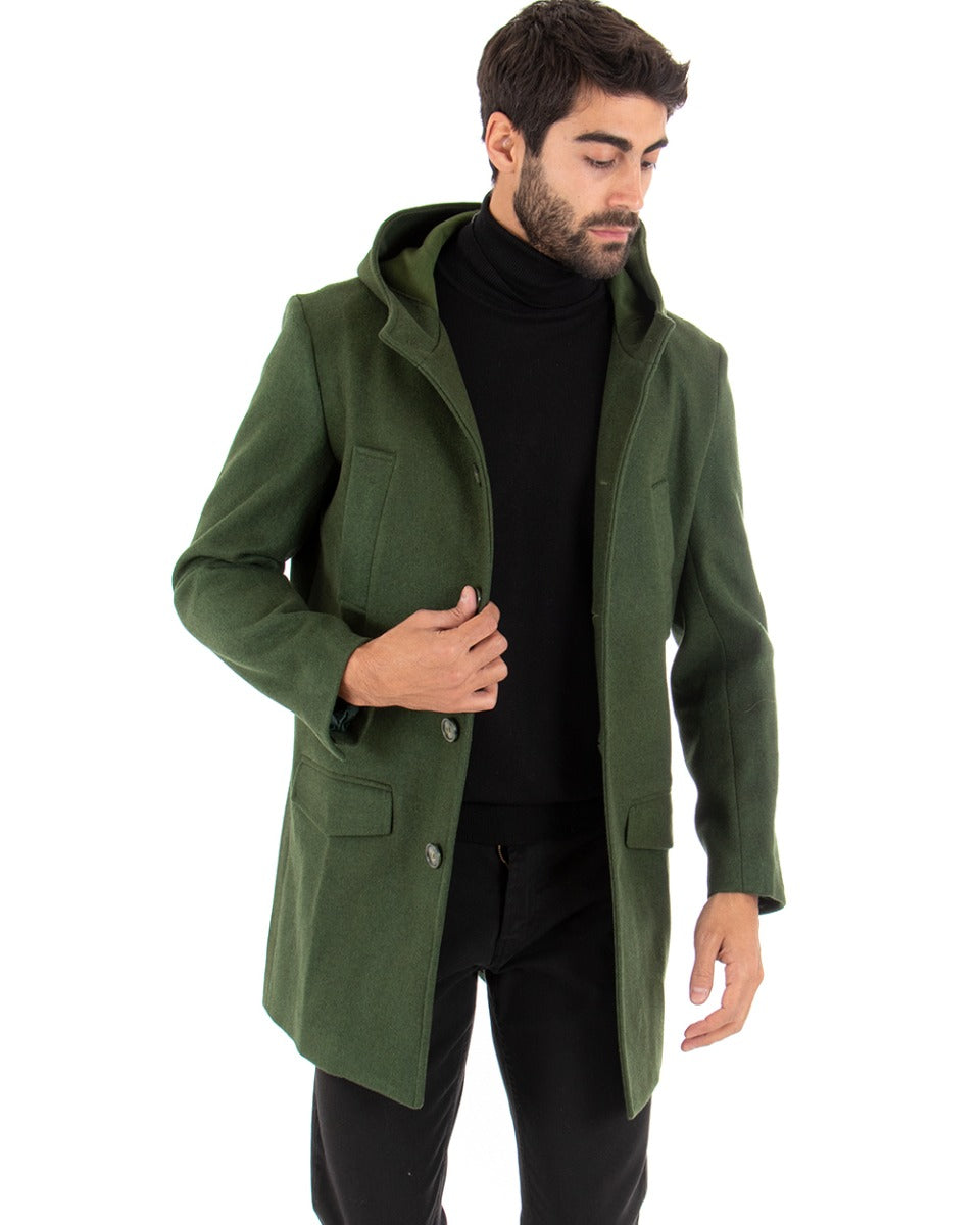 Single-breasted Coat Men's Jacket Jacket With Hood Green Baronet Elegant GIOSAL-G2702A