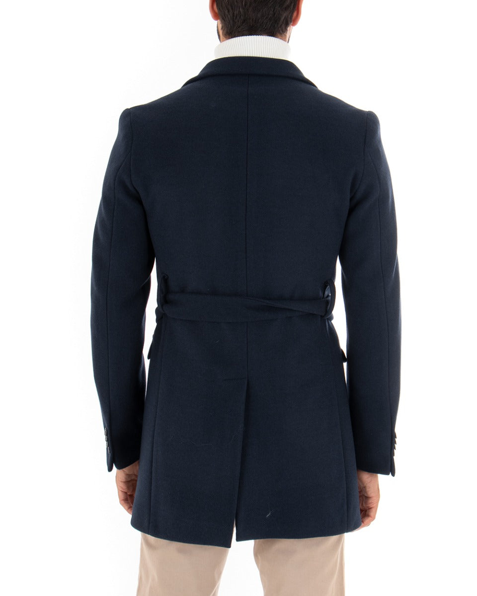 Cappotto Monopetto Uomo Giacca Giaccone Con Cintura Blu Baronetto Elegante GIOSAL-G2714A