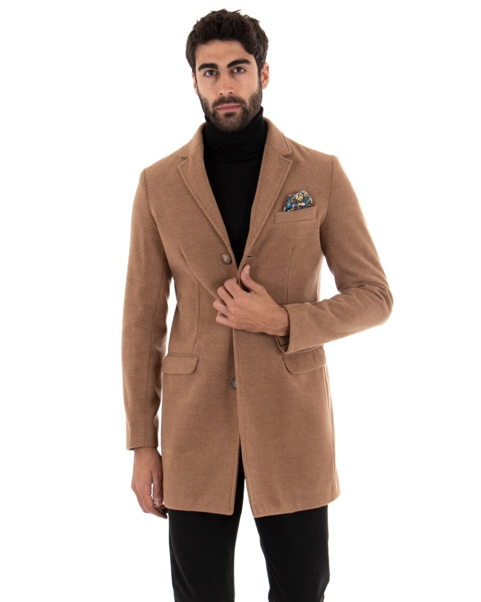 Elegant Baronet Camel Men's Single-Breasted Coat GIOSAL-G2725A