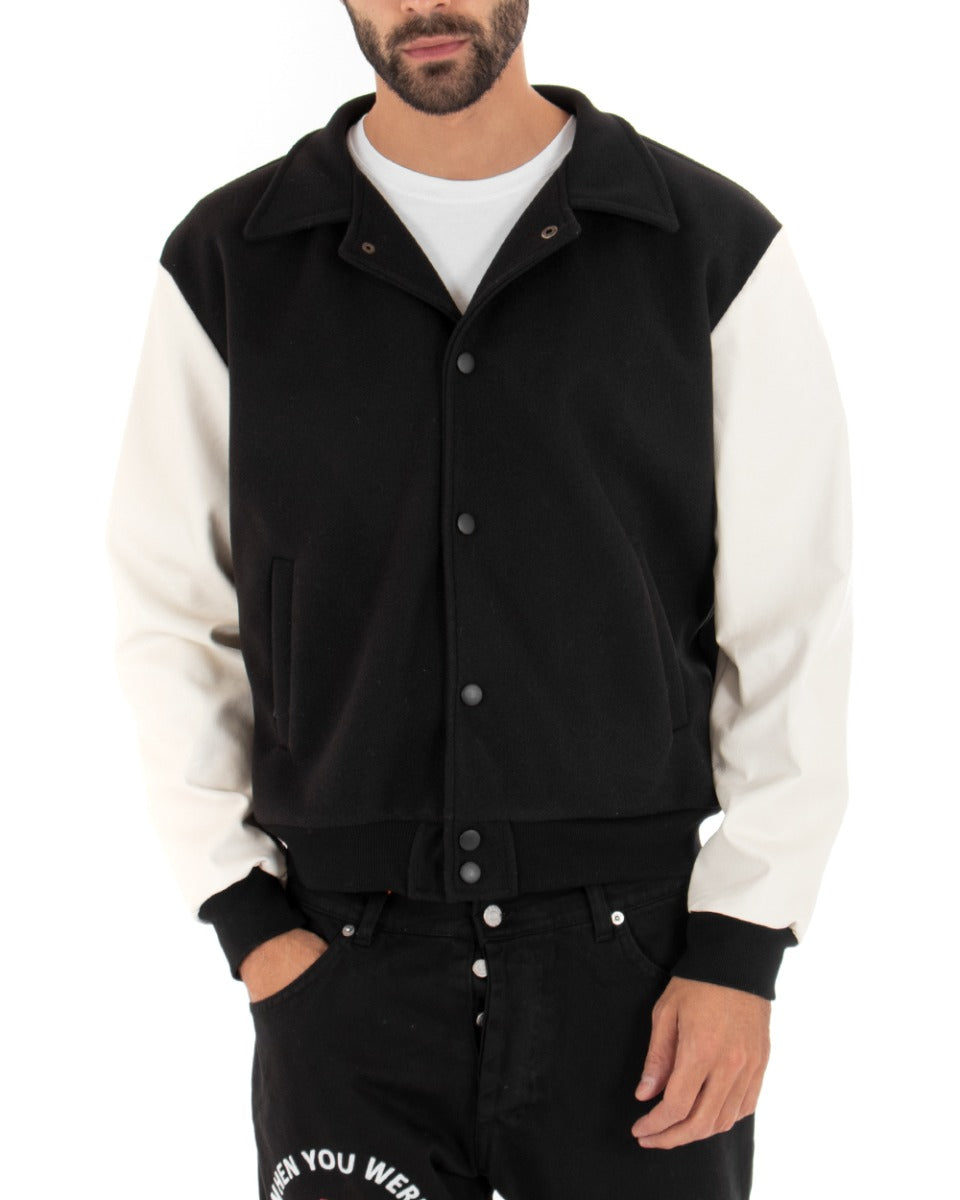 Men's Long Sleeve Two-Tone Black Cream Casual Sweatshirt Jacket GIOSAL