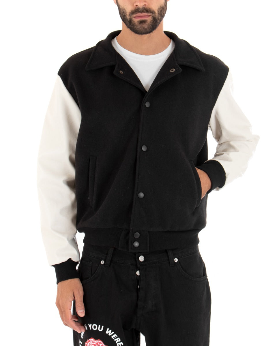 Men's Long Sleeve Two-Tone Black Cream Casual Sweatshirt Jacket GIOSAL
