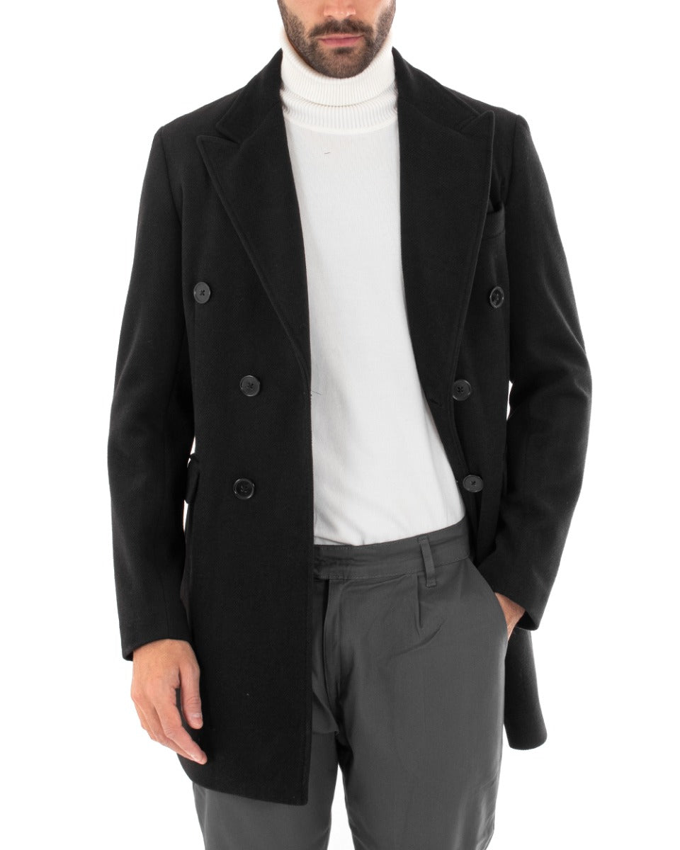 Cappotto Doppiopetto Uomo Giaccone Con Colletto Nero Elegante GIOSAL-G2756A