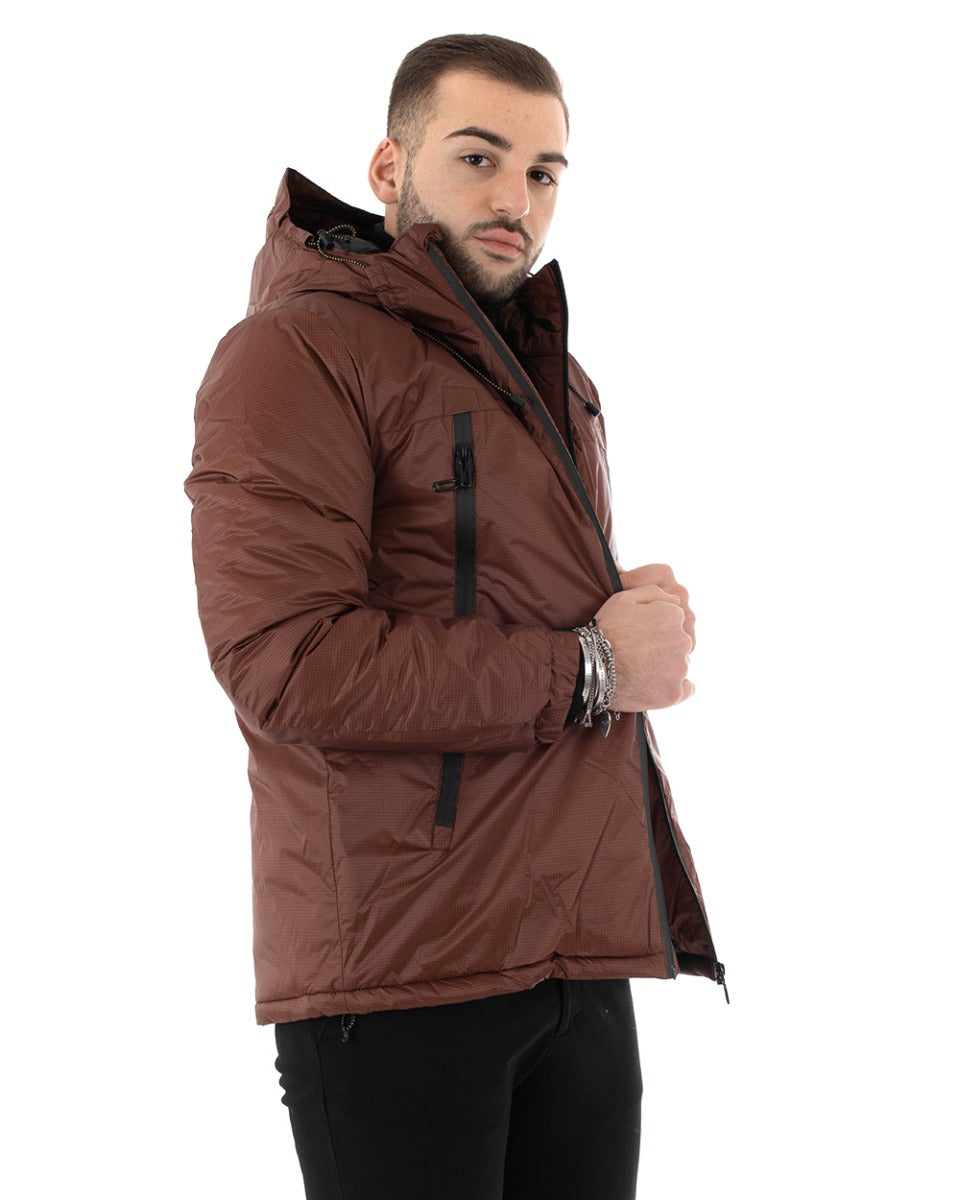 Men's Long Sleeve Solid Color Brown Jacket Casual Hooded Zip Jacket GIOSAL