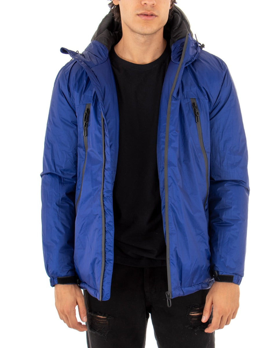 Men's Long Sleeve Solid Color Royal Blue Jacket Casual Hooded Zip Jacket GIOSAL