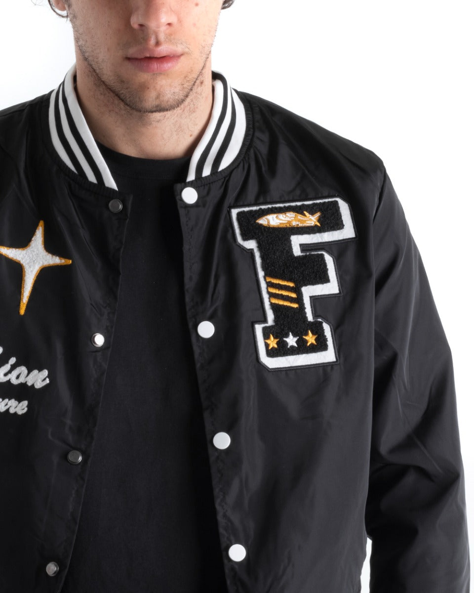 Men's College Basketball Jacket Black Letter Prints Casual Long Sleeve GIOSAL