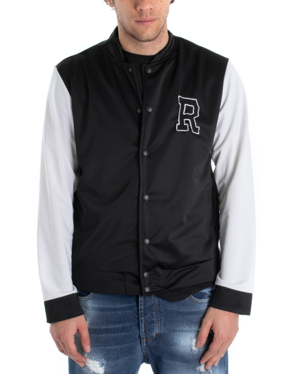 Giubbotto Uomo Giacca College Bomber Bicolore Bianco Nero Basket Casual GIOSAL-G2836A