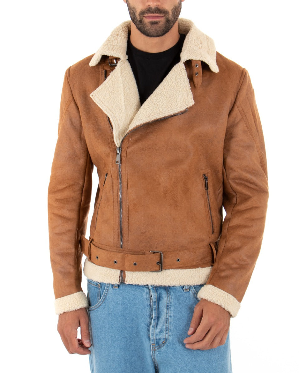 Men's Studded Suede Jacket Long Sleeve Camel Fur Casual GIOSAL