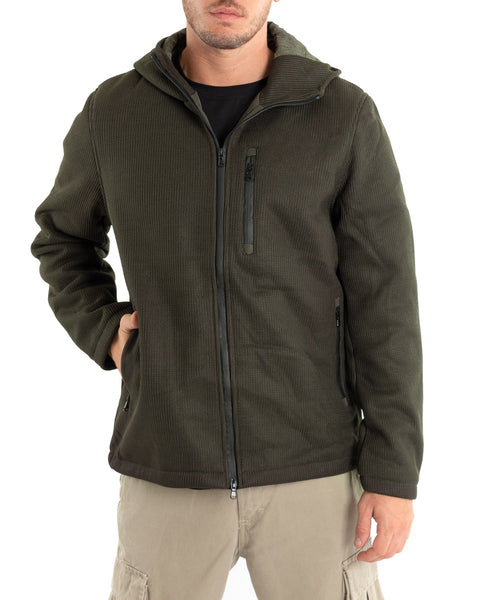 Men's Bomber Jacket in Solid Color Technical Fabric Green GIOSAL-G3002