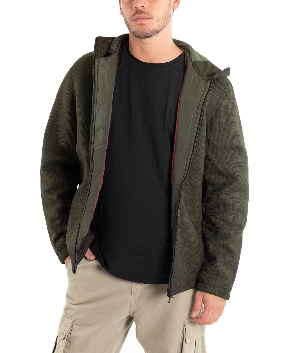 Men's Technical Bomber Jacket with Hood Solid Color Casual Green GIOSAL