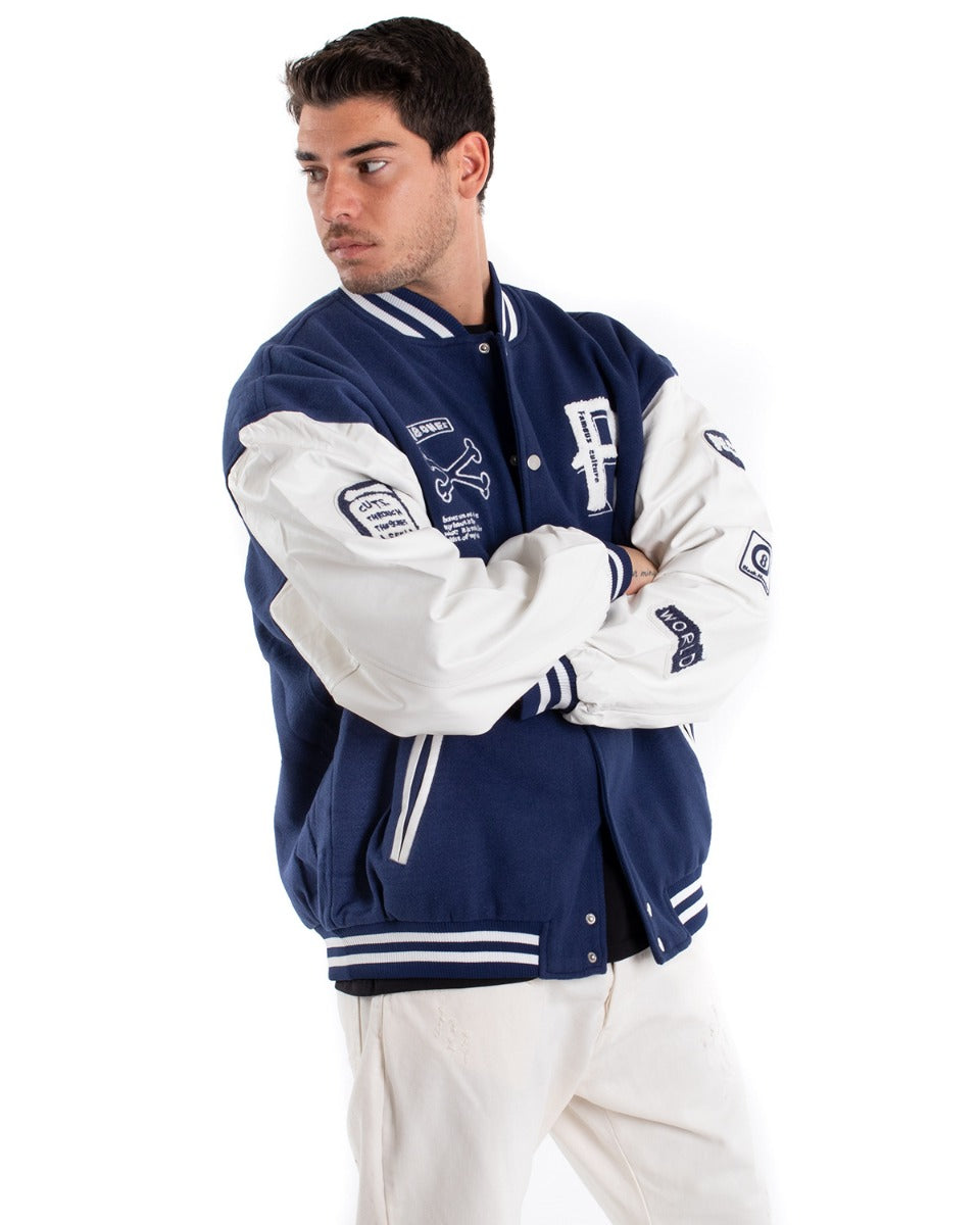 Giubbotto Uomo Giacca Con Patch College Varsity Blu Royal GIOSAL G2898