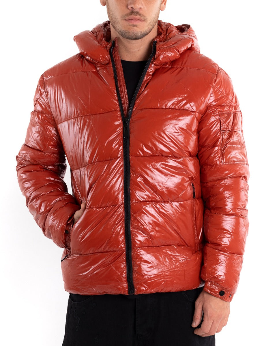 Men's Bomber Jacket Shiny Patent Oversize Pocket Solid Color Red GIOSAL-G2907A