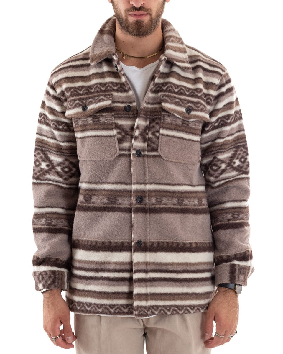 Men's Jacket With Warm Shirt Collar Beige GIOSAL-G2921A