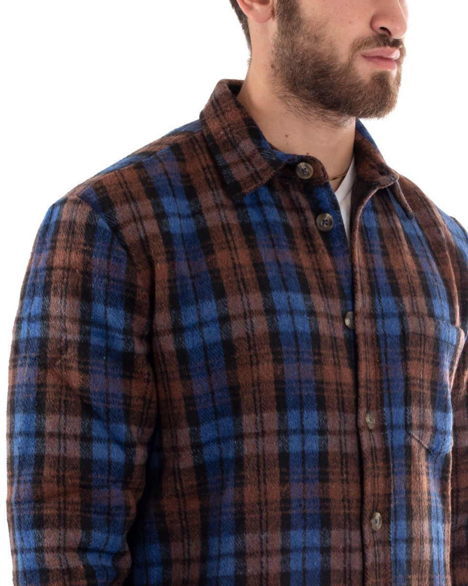 Men's Jacket Coat Shirt Shirt With Casual Collar Checked Pattern Blue GIOSAL-G2923A