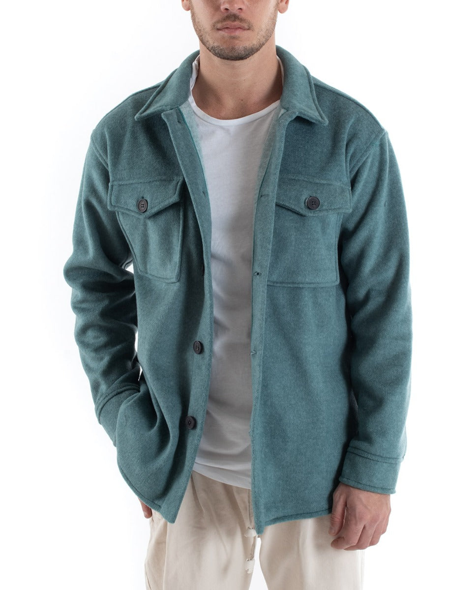 Giubbotto Uomo Camicia Camicione Camoscio Manica Lunga Tinta Unita Petrolio Casual GIOSAL-G2941A