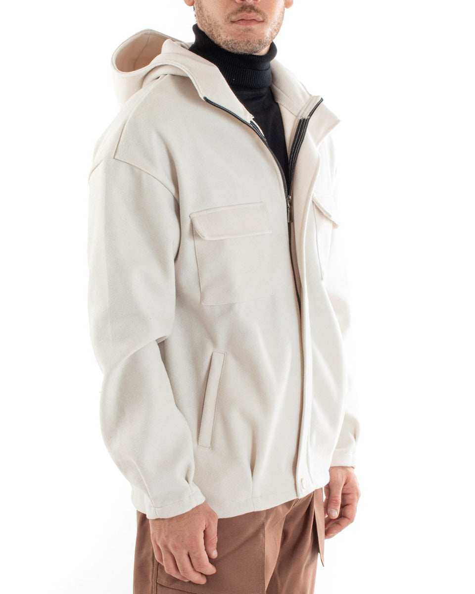 Coat Jacket Men's Jacket With Zip Suede Hood Solid Color Cream Casual GIOSAL-G2948A