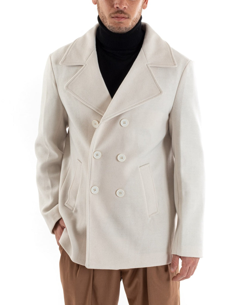 Double-breasted Coat Men's Short Jacket Cream Jacket GIOSAL-G2951A