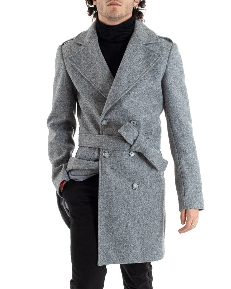 Double-breasted Coat Men Jacket With Belt Long Gray Jacket Elegant Jacket GIOSAL-G2979A