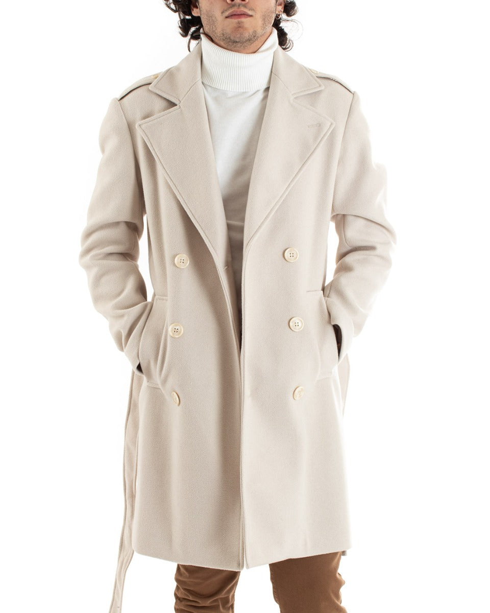 Double-breasted Coat Men Jacket With Belt Long Cream Jacket Elegant Jacket GIOSAL-G2981A