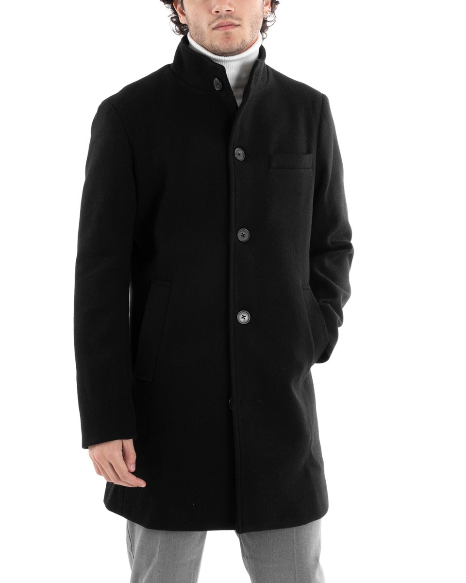 Cappotto Monopetto Uomo Giacca Collo Coreano Giaccone Lungo Nero Baronetto Elegante GIOSAL-G3005A