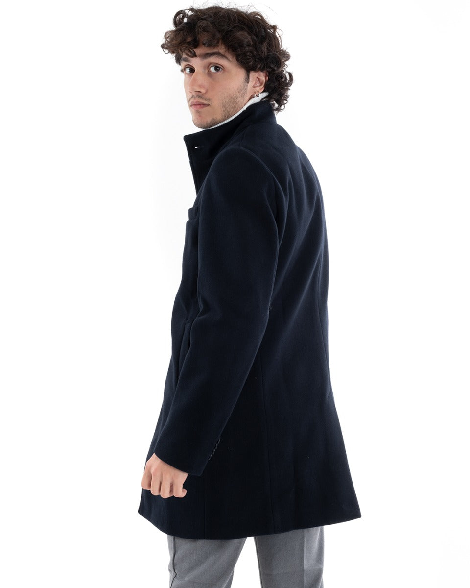 Cappotto Monopetto Uomo Giacca Collo Coreano Giaccone Lungo Blu Baronetto Elegante GIOSAL-G3008A