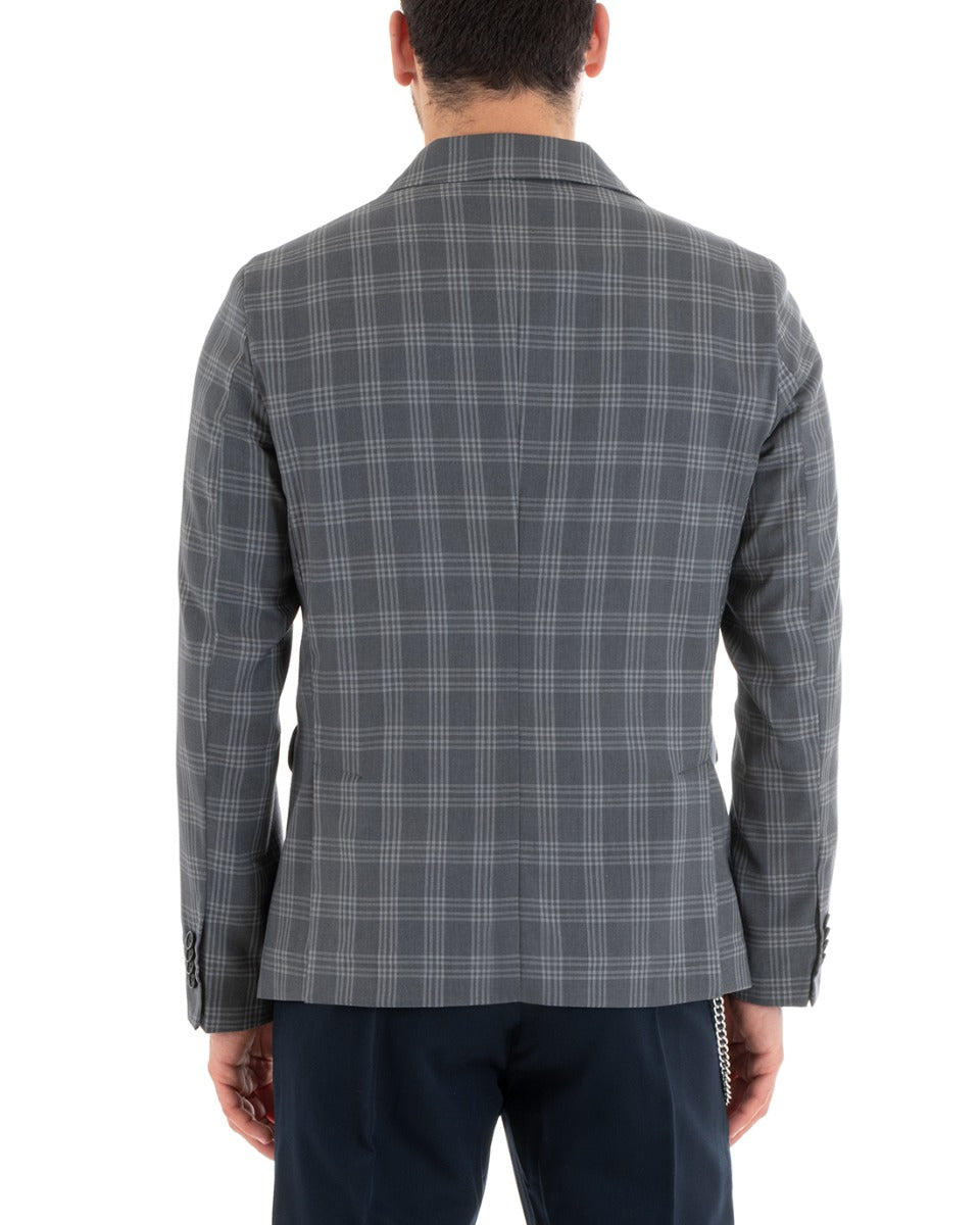 Single-breasted Linen Men's Jacket Checked Gray Ceremony Elegant Casual GIOSAL-G3047A