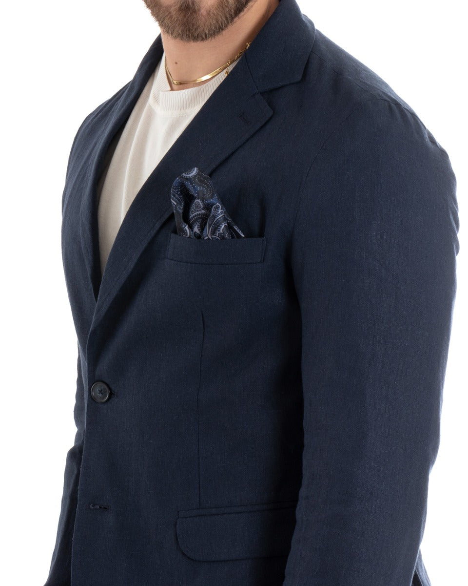 Men's Single-breasted Linen Jacket Solid Color Blue Tailored Ceremony Elegant Casual GIOSAL-G3055A