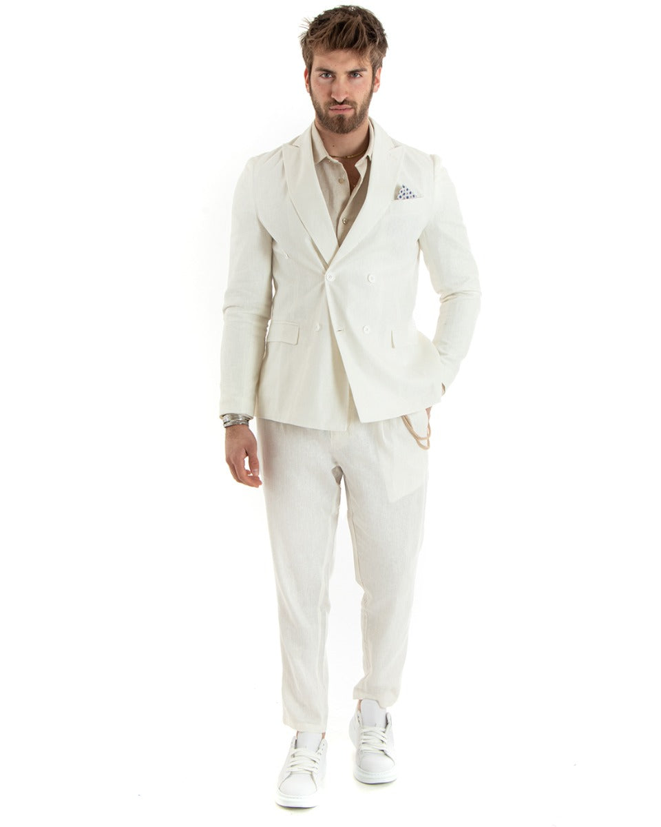 Mens white linen double clearance breasted suit