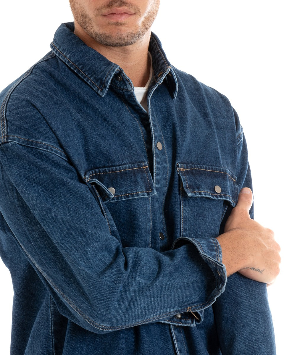 Giubbotto Uomo Giacca Jeans Con Colletto Camicione Oversize Denim Basic GIOSAL-G3075A