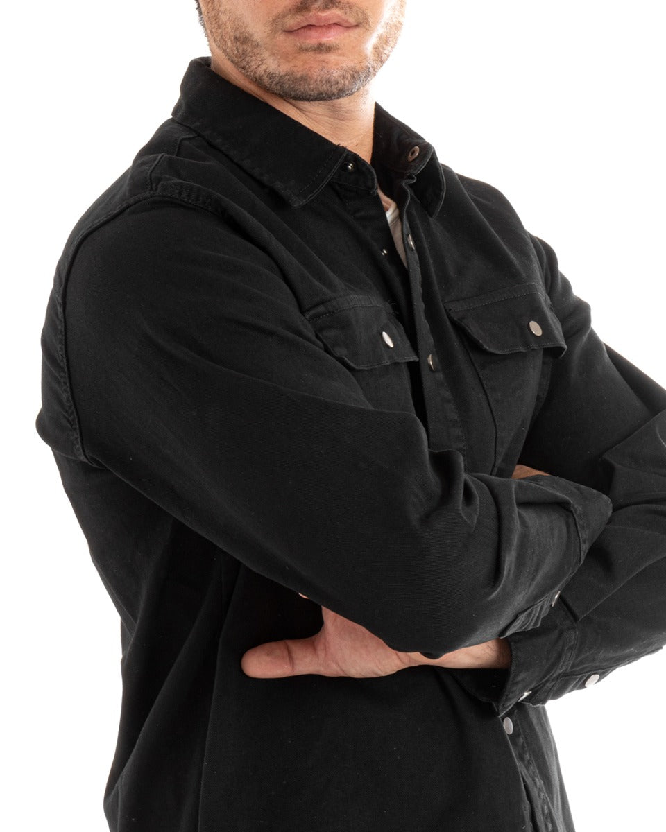 Men's Jacket Jeans Jacket Collar Long Sleeves Front Pockets Black GIOSAL-G3077A