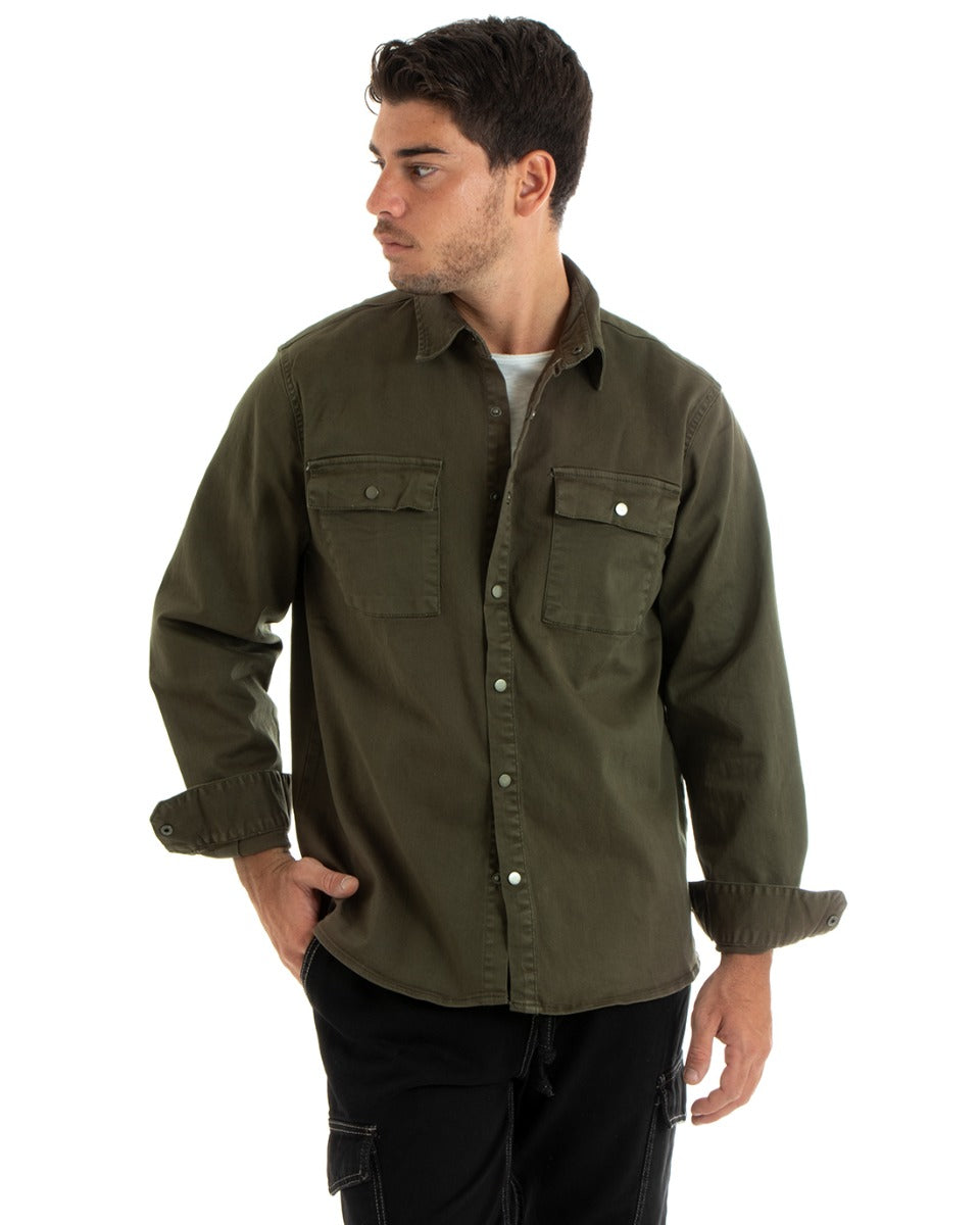 Men's Jacket Jeans Jacket Collar Long Sleeves Front Pockets Military Green GIOSAL-G3078A