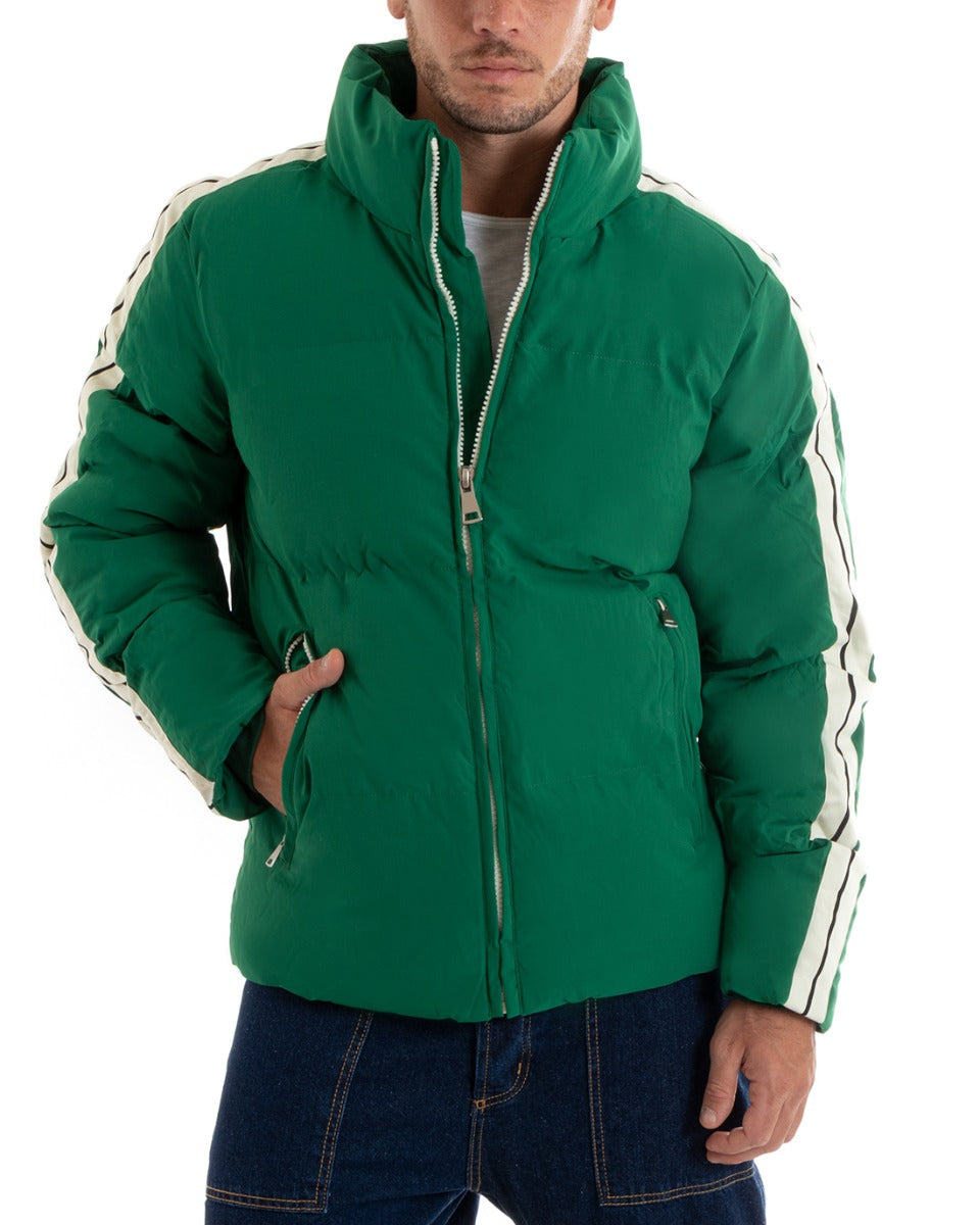 Men's Padded Bomber Jacket with Bands Along the Sleeves Solid Color Casual Green GIOSAL-G3083A