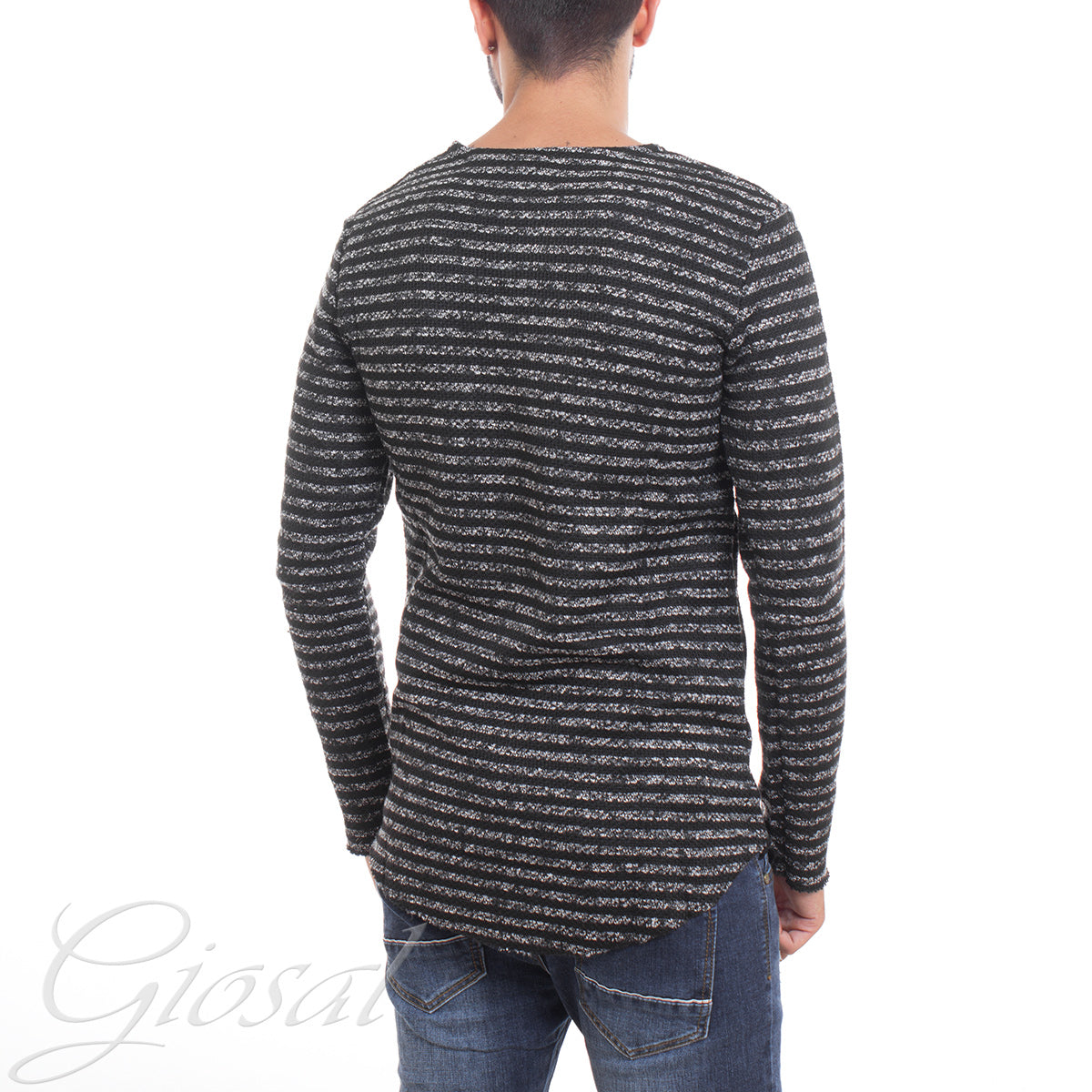 Men's Striped Pullover Sweater Striped Patches Two Colors Slim Casual GIOSAL