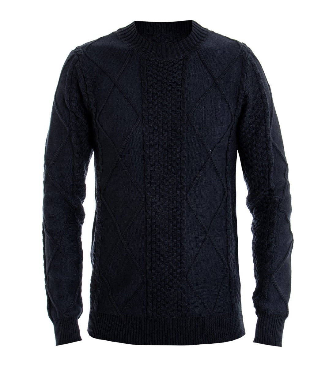 Men's Crew Neck Sweater Diamond Pattern Blue Pullover Woven Texture GIOSAL