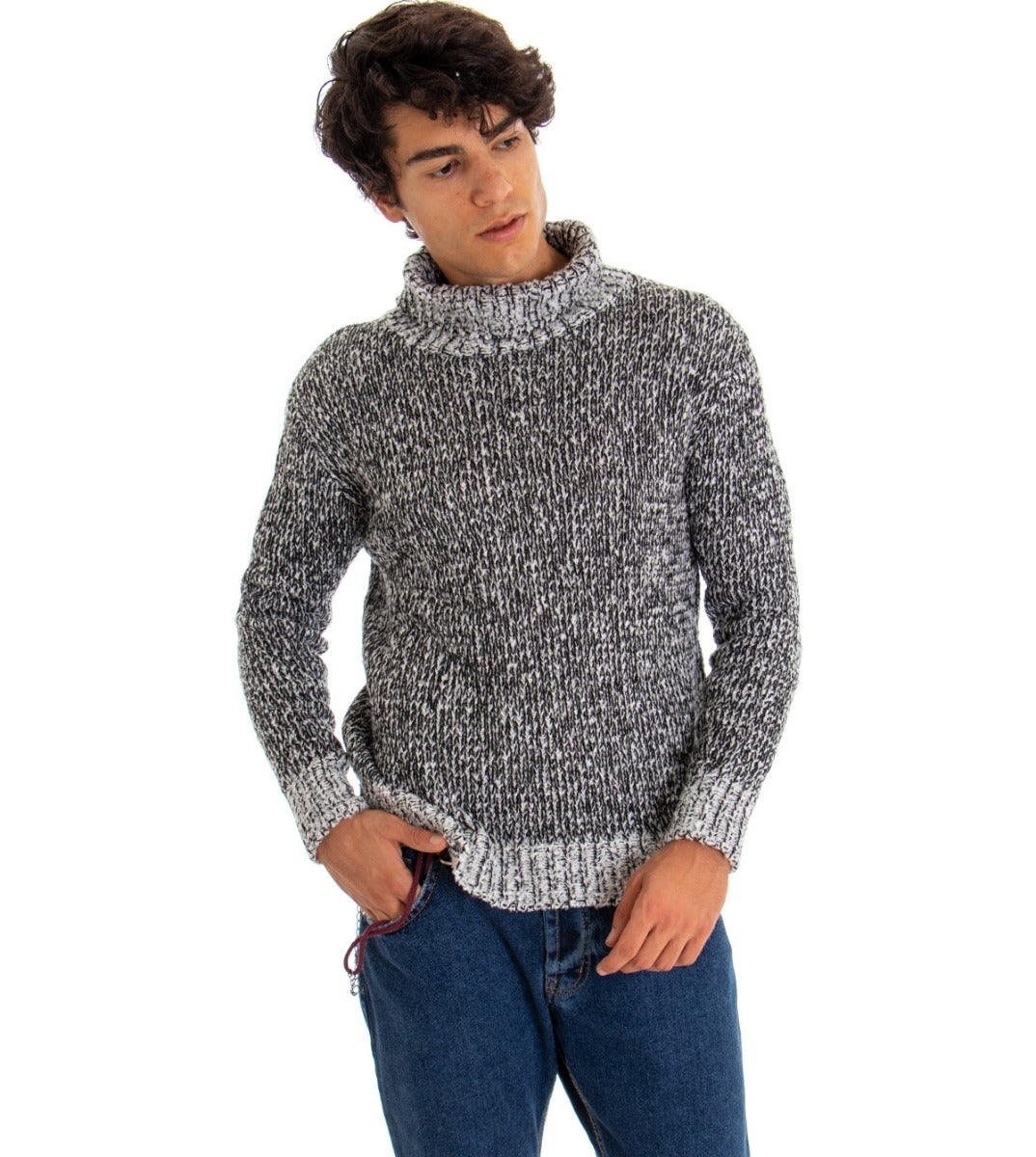 Paul Barrell Men's Turtleneck Sweater Two-Tone Black GIOSAL Shirt