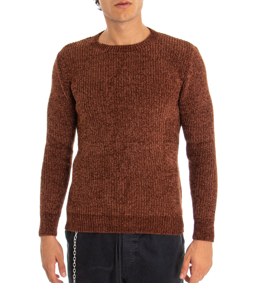 Men's Solid Color Sweater Tobacco Round Neck Long Sleeves Casual GIOSAL