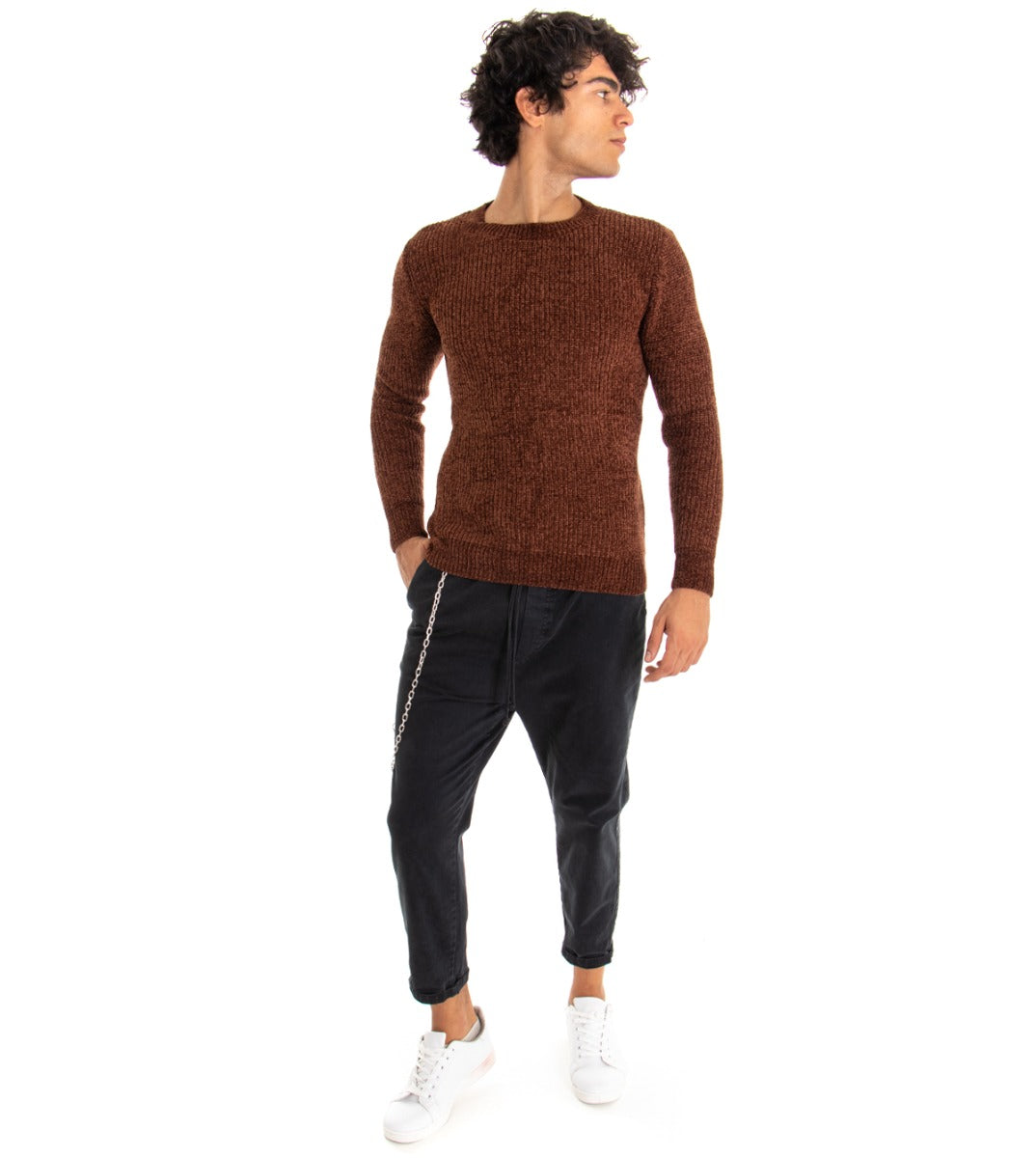 Men's Solid Color Sweater Tobacco Round Neck Long Sleeves Casual GIOSAL