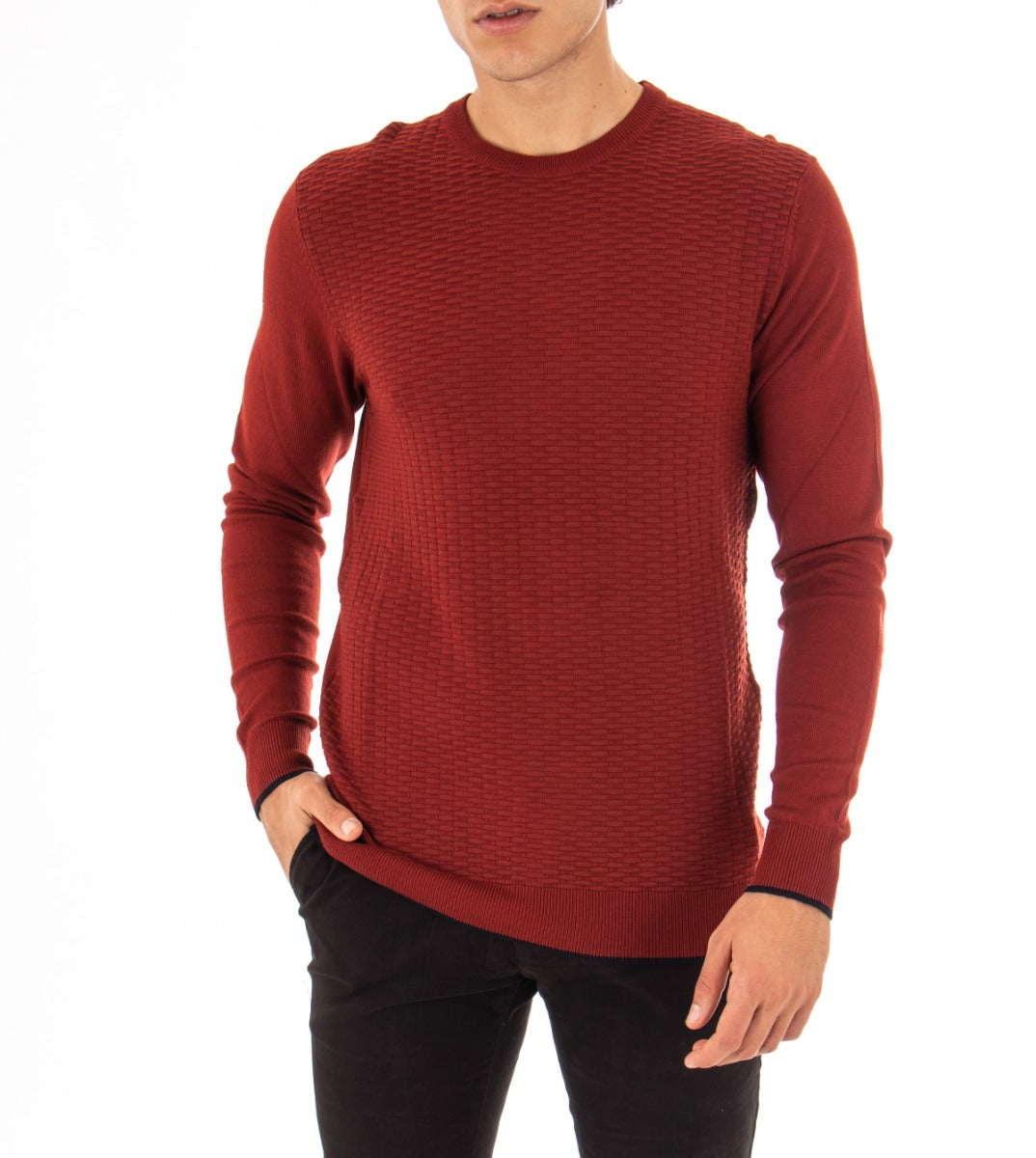 Men's Sweater Long Sleeves Solid Color Brick q Crewneck Casual Pattern GIOSAL