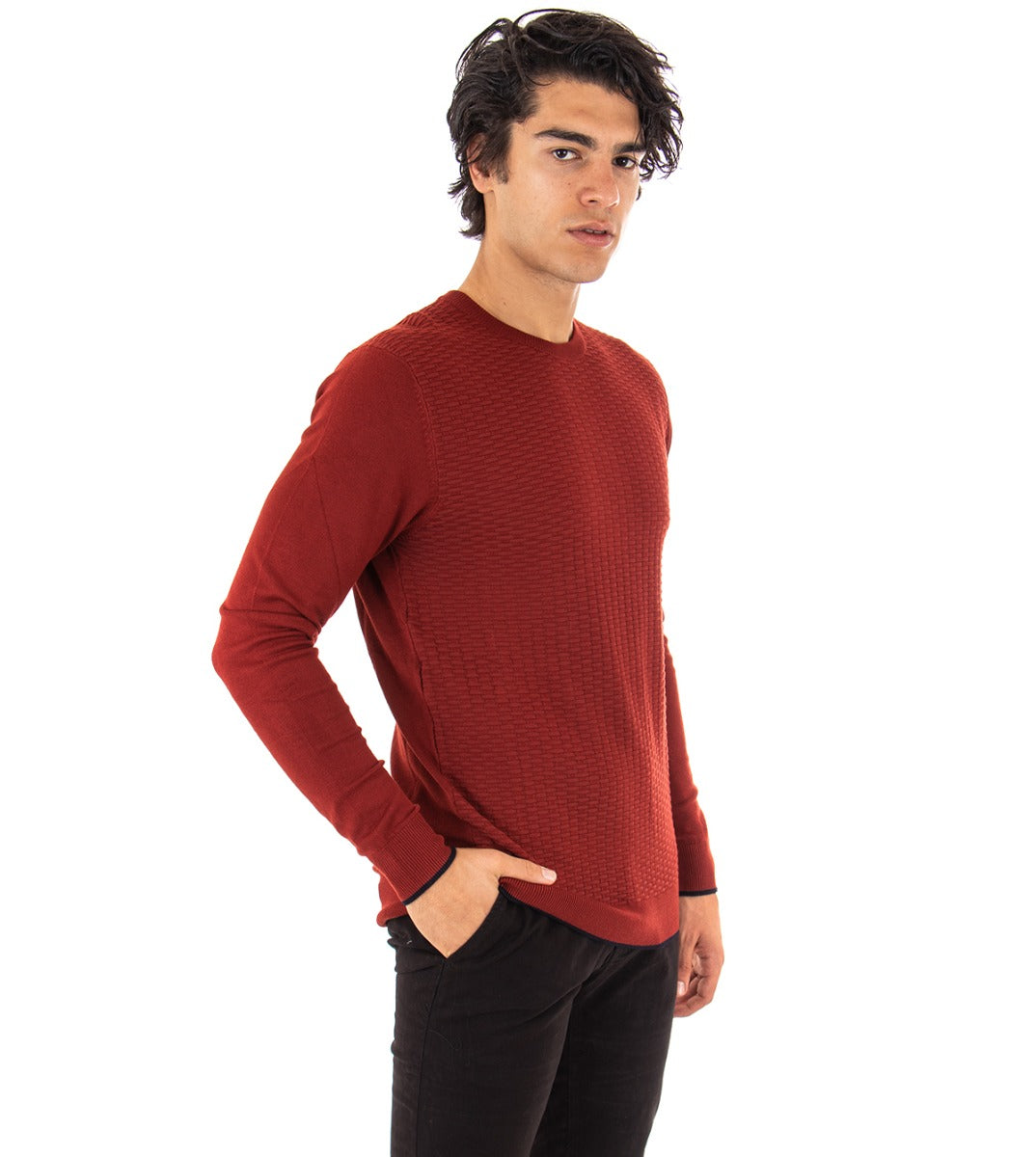 Men's Sweater Long Sleeves Solid Color Brick q Crewneck Casual Pattern GIOSAL