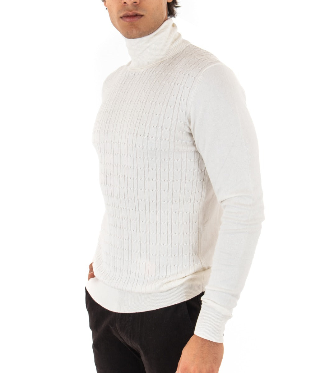 Men's Turtleneck Sweater Solid White Long Sleeves Sweater GIOSAL