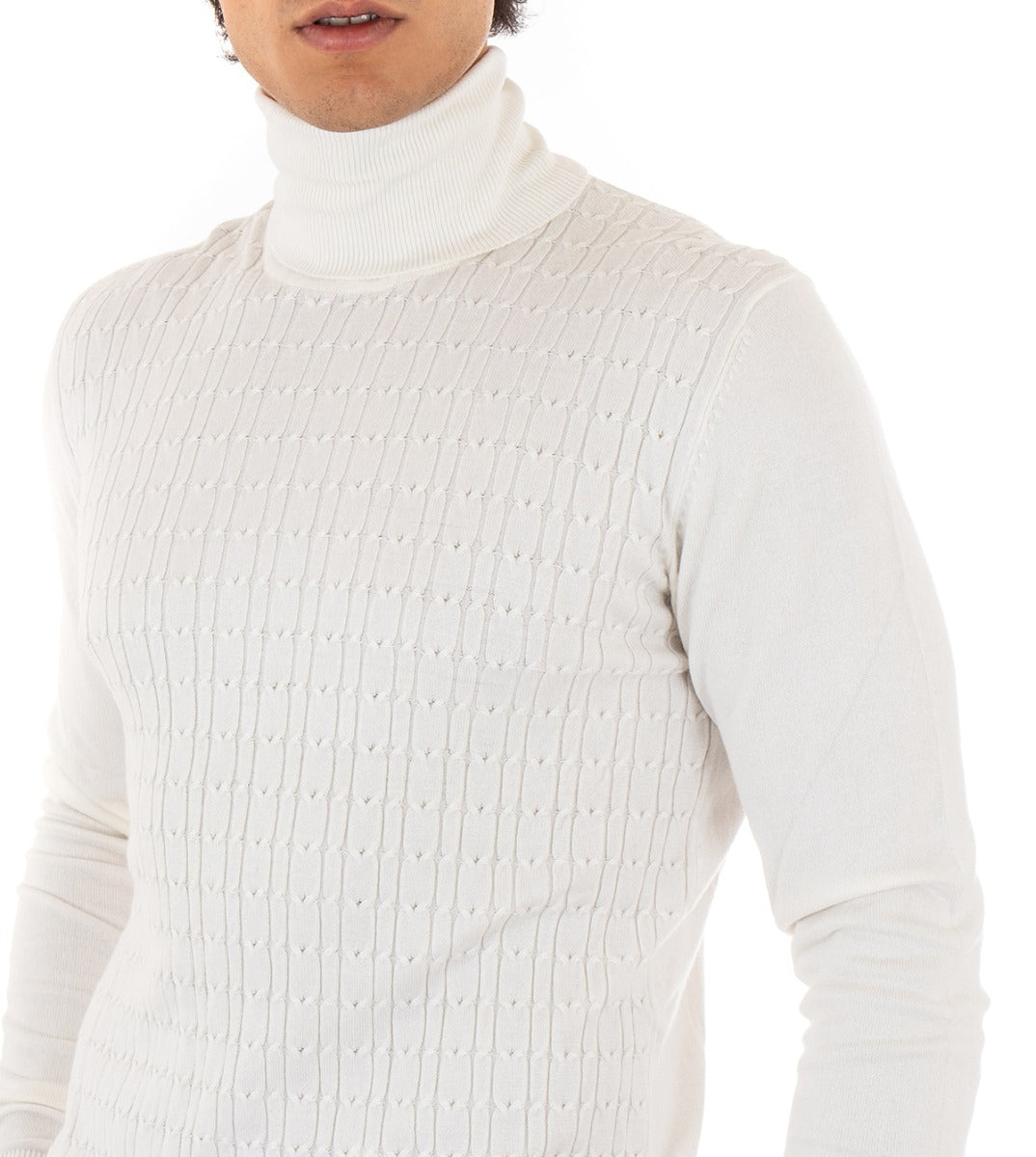 Men's Turtleneck Sweater Solid White Long Sleeves Sweater GIOSAL