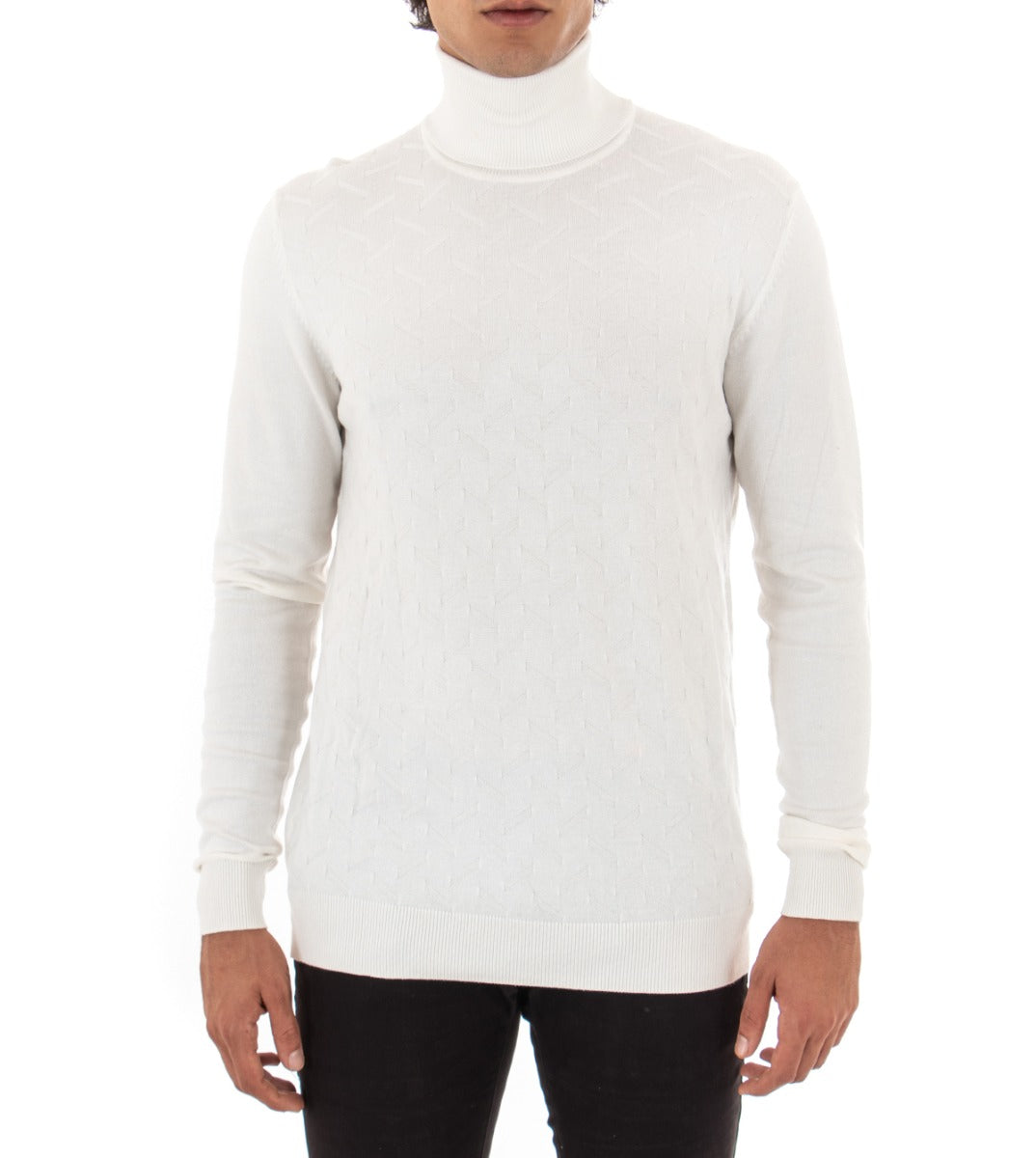 Men's Sweater Solid Color White High Neck Basic Casual Long Sleeves GIOSAL