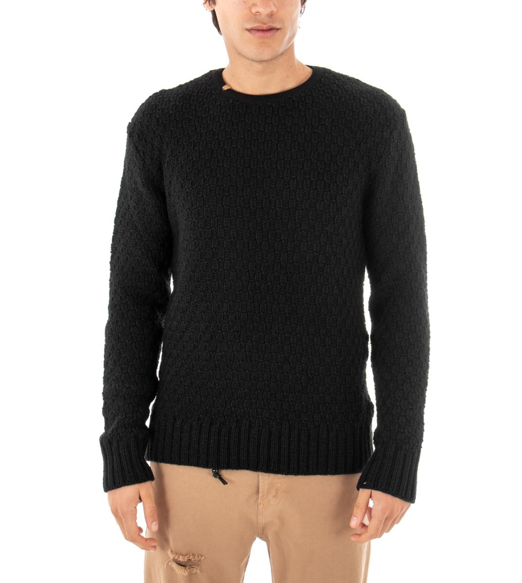 Paul Barrell Men's Sweater Solid Color Black Crewneck Casual Basic Pullover GIOSAL
